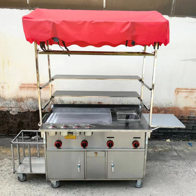 Handelsbetriebe für die Gastronomie Edelstahl Straßennahrung Snack Fritter Grill Barbecue Trolley Handwagen