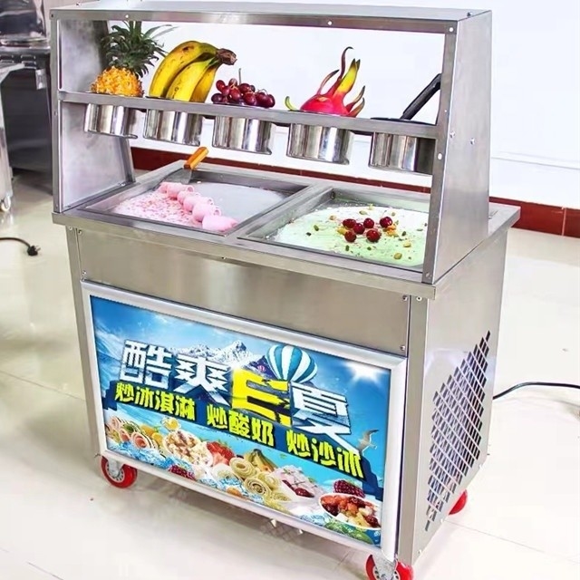 Doppelkompressor Mini gebratene Joghurt Maschine für hausgemachte Frucht Eiscreme Roll zu Hause