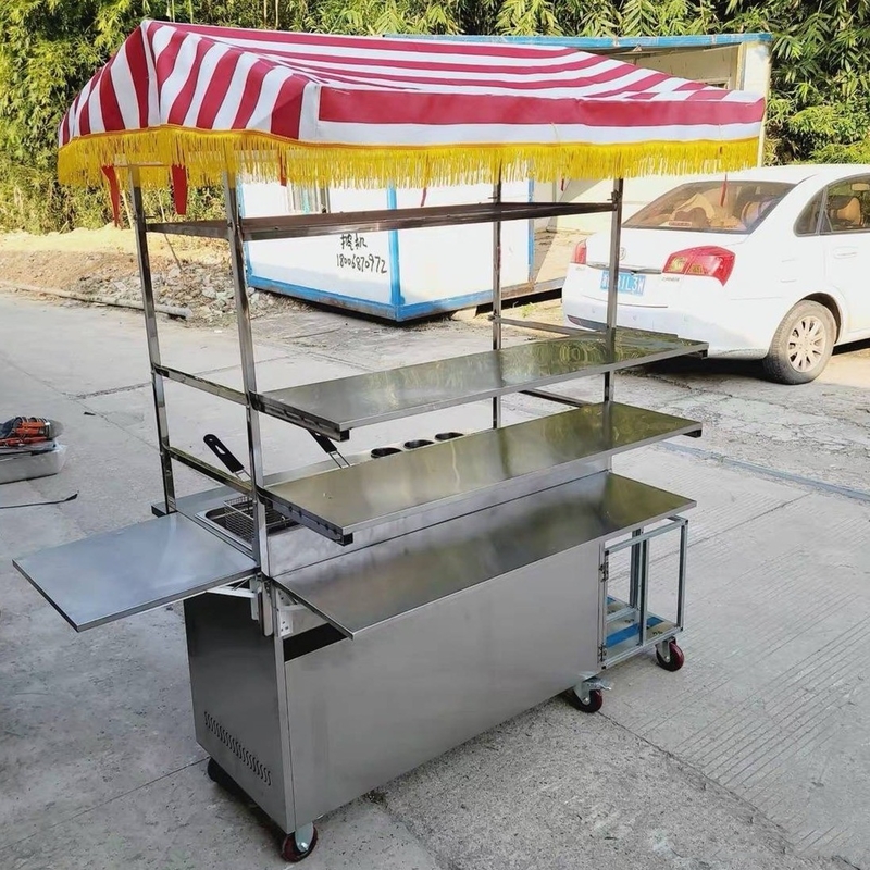 110v/220v mobile Edelstahl Straßen-Food Snack Gas Trolley Handwagen für 2023