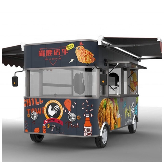 1000 KG Elektro-Vierrad-Kaltgetränk Milch Tee Eiscreme Kaffeebar Mobilstand Snackwagen Verkaufsgastwagen